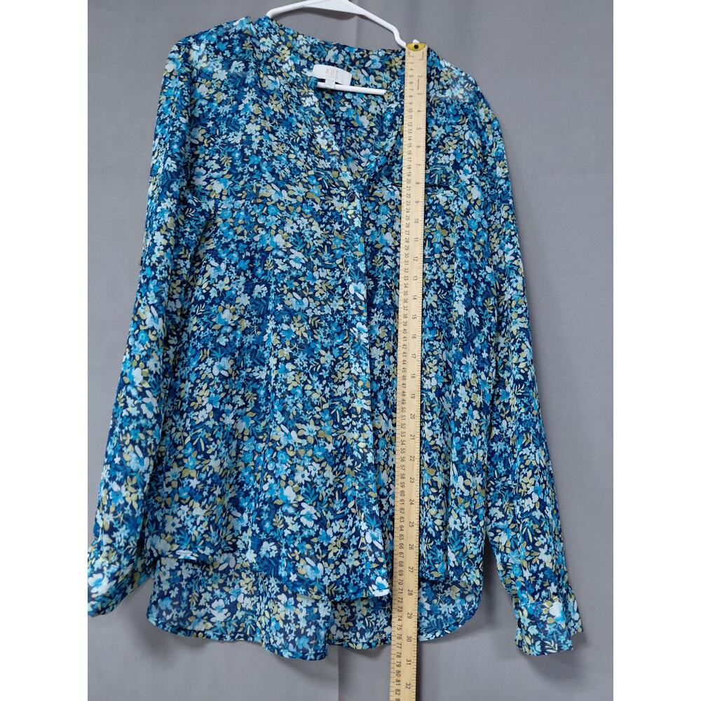 Kut from the Kloth Floral Roll Tab Sleeve Button Up Blouse Women Size XL - Picture 8 of 9